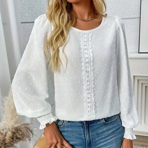 The Emma Top- white Swiss dot blouse